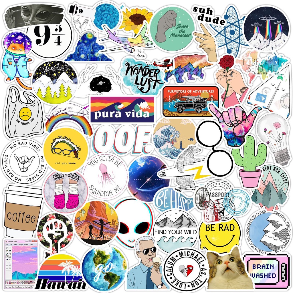 [ 50 hình] Sticker Trang Trí Mũ Bảo Hiểm Nhãn Dán Chống Thấm Nước Sticker Cute Dán Laptop các mẫu VSCO