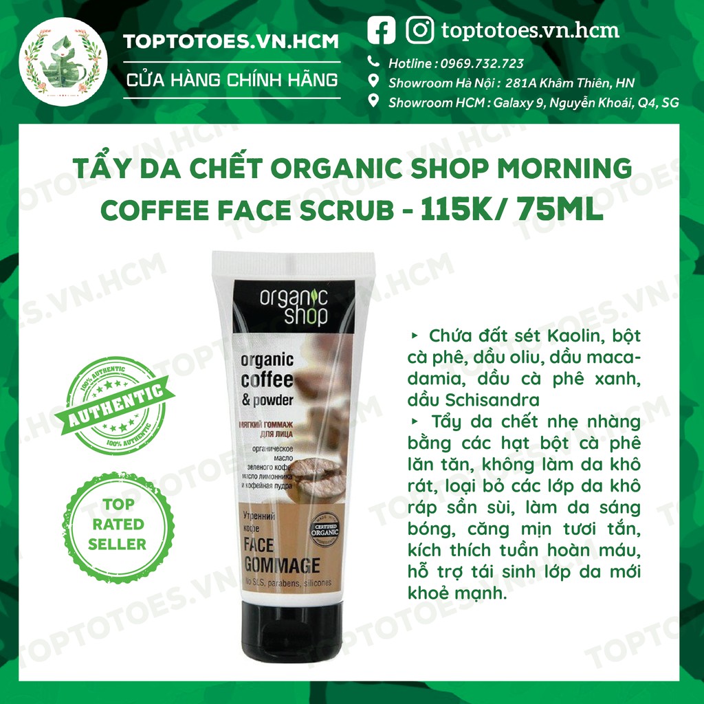 Tẩy da chết Organic Shop Morning Coffee Face Scrub giúp da láng mịn, ngừa mụn