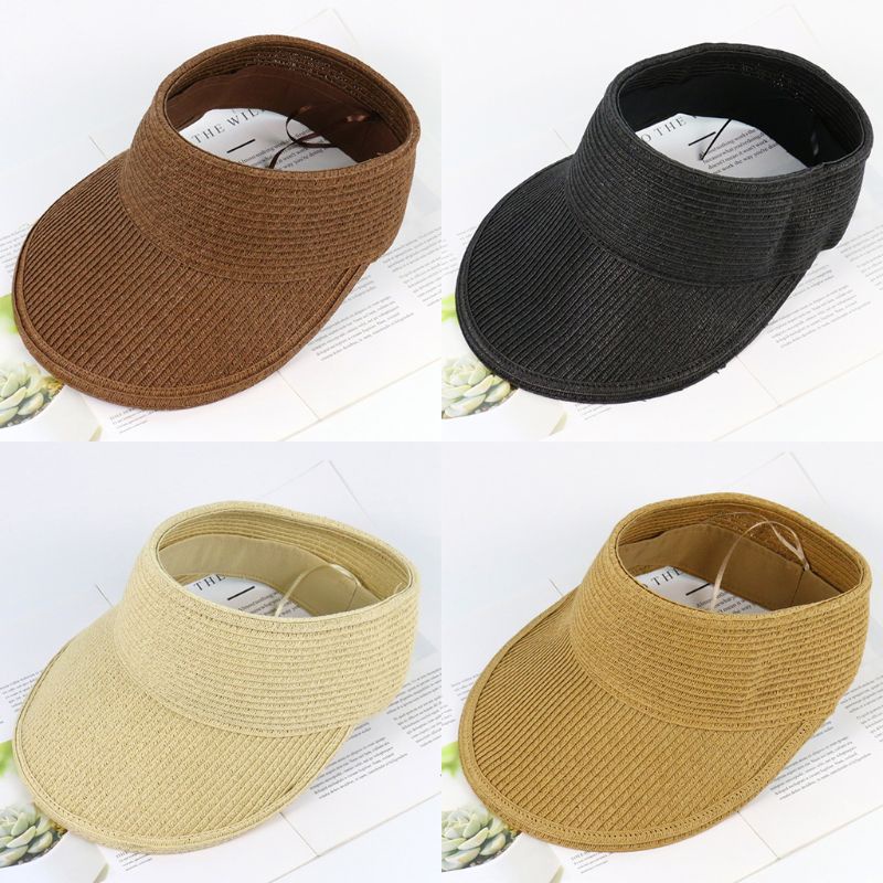 Mũ Rơm Rộng Vành Hở Chóp Màu Sắc Đơn Giản Chống Tia UV Có Thể Điều Chỉnh Thoáng Khí