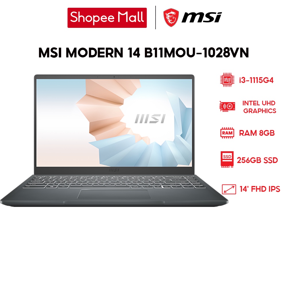 Laptop MSI Modern 14 B11MOU-1028VN i3-1115G4 | 8GB | 256GB | 14' FHD | Win 11