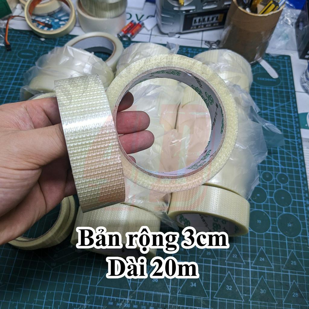 Băng dính sợi thủy tinh bản 2cm, 3cm, 4cm. Dùng dán bản lái & gia cố KIT máy bay Su27, F22, các loại mô hình rc