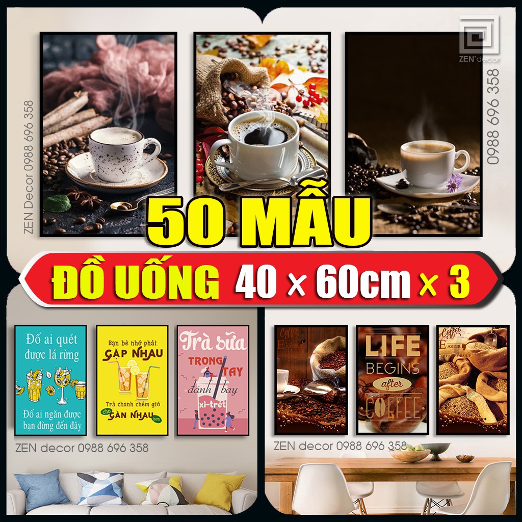 Tranh Cafe treo tường có khung nổi, chất liệu vải Canvas nhập khẩu