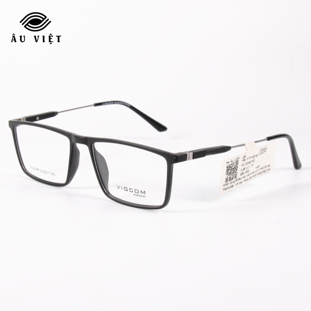 Gọng kính nhựa Vigcom VG-2049 nam nữ unisex dáng chữ nhật vuông màu đen nhám Full box