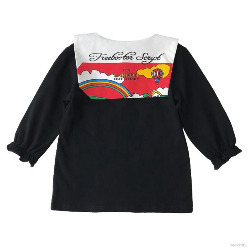 Đầm tay dài hoạ tiết hoạt hình phong cách Hàn Quốc cho bé gái