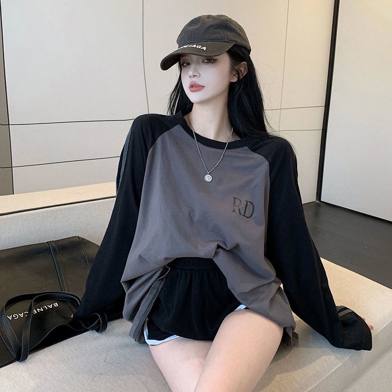 Áo thun IELGY tay dài dáng rộng kích thước lớn phong cách Hàn Quốc cho nữ