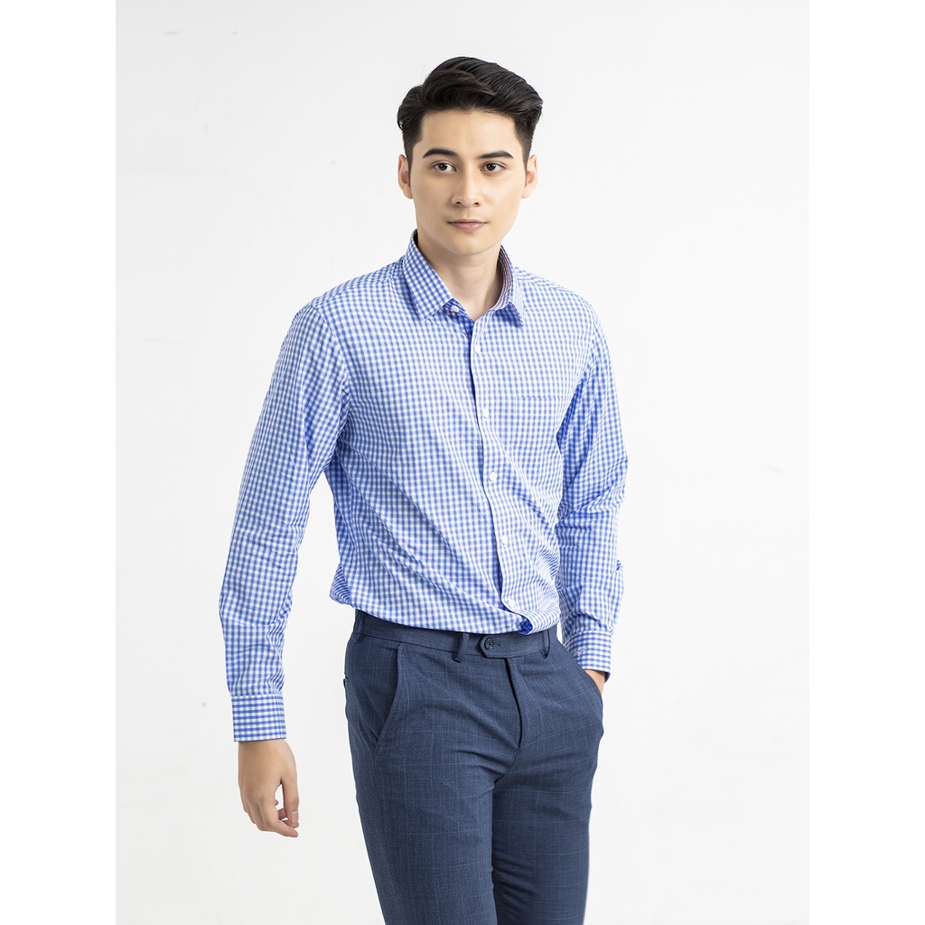 Áo sơ mi dài tay ARISTINO dáng suông nhẹ thoải mái kết hợp họa tiết kẻ caro xanh nổi bật, tinh tế - ALS16601