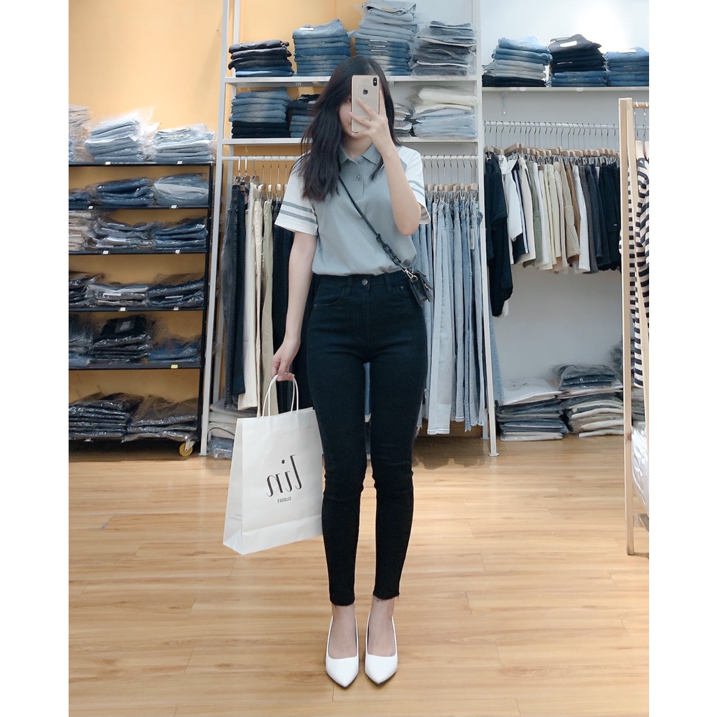 AT636, Áo thun nữ polo phối xanh ngọc trắng