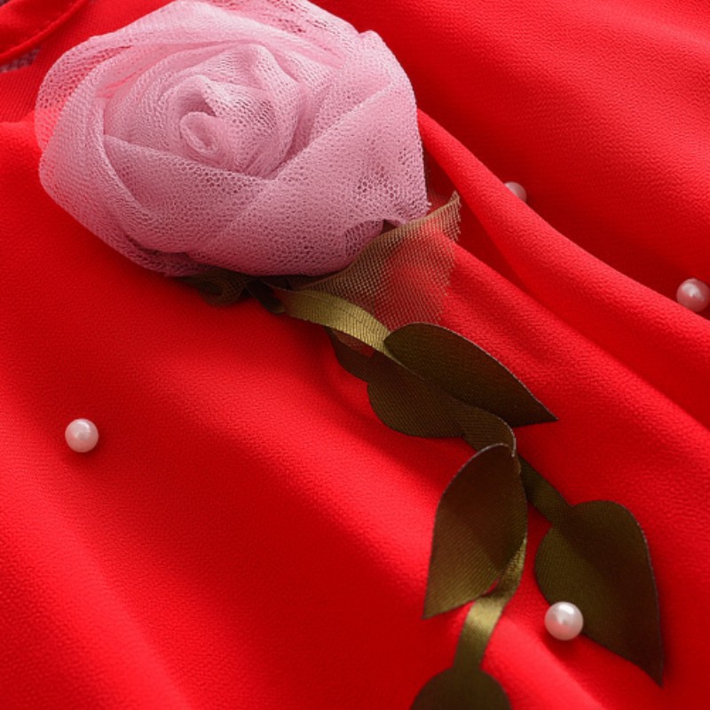 Đầm voan 2 lớp đính hoa hồng xinh xắn cho bé