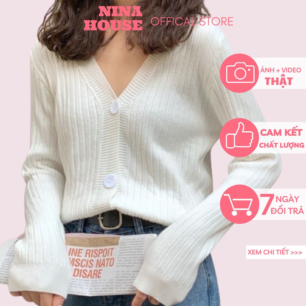 Áo len gân nữ áo len basic cổ v dài tay khuy cài dày dặn NINAHOUSE CD031