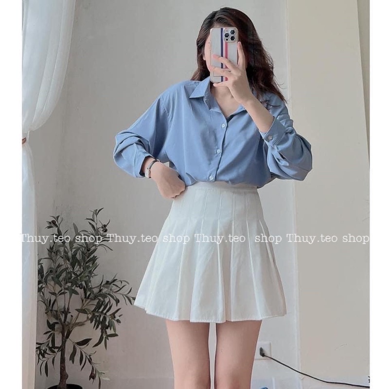 [Hàng mới] ÁO SƠ MI TRƠN DÁNG RỘNG VẠT BẦU BỐN MÀU TRẮNG/BE/XANH/ĐỎ