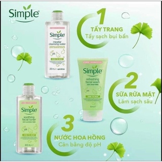 Combo Simple Tẩy trang 200ml + Sữa rửa mặt 150ml + Nước hoa hồng 200ml cho da sạch khỏe đàn hồi [CHÍNH HÃNG]