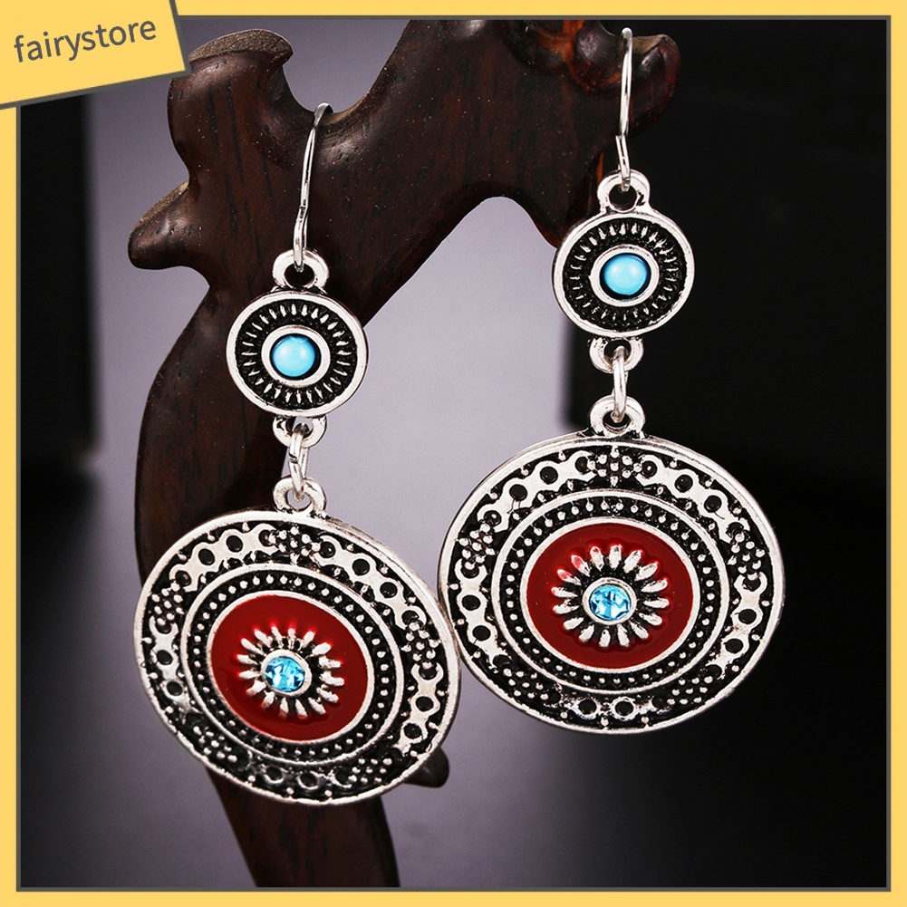 Bông tai dài hình hoa đính đá phong cách dân tộc