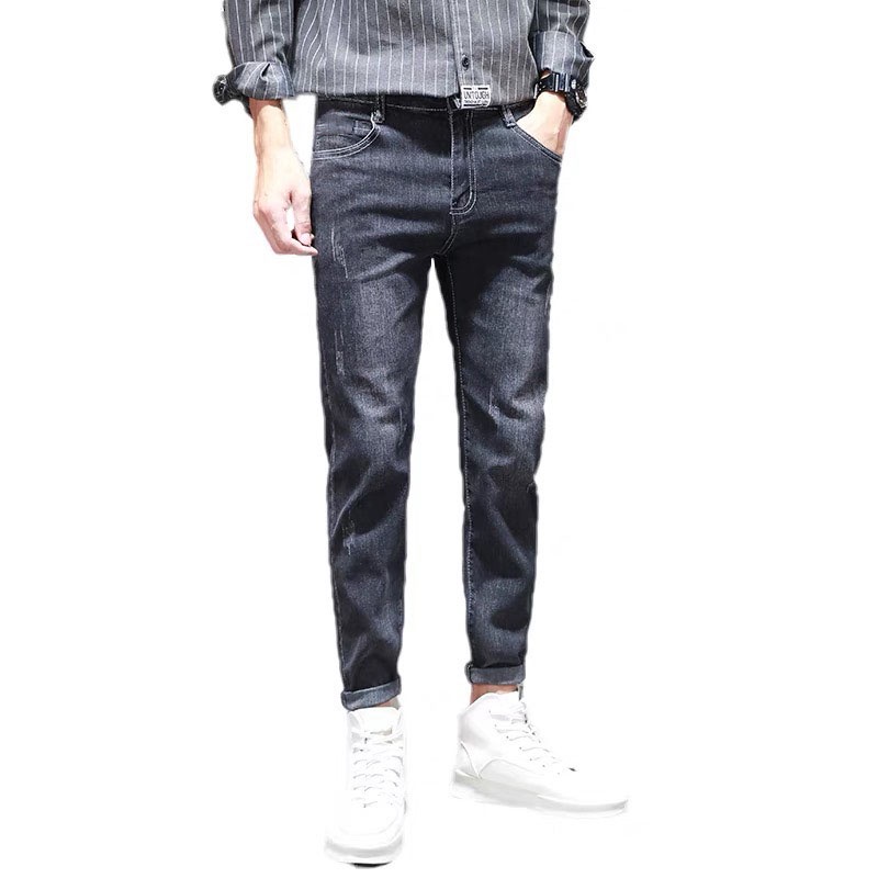 Quần bò nam Quần jean nam nữ co giãn dáng ôm body gọn màu đen xước 310