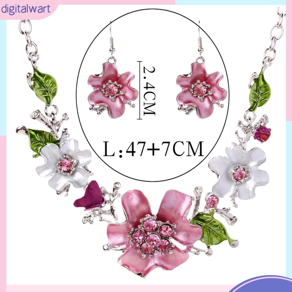 Bộ Vòng cổ + Bông Tai Đính Đá Hình Hoa Nhiều Màu Cho Nữ