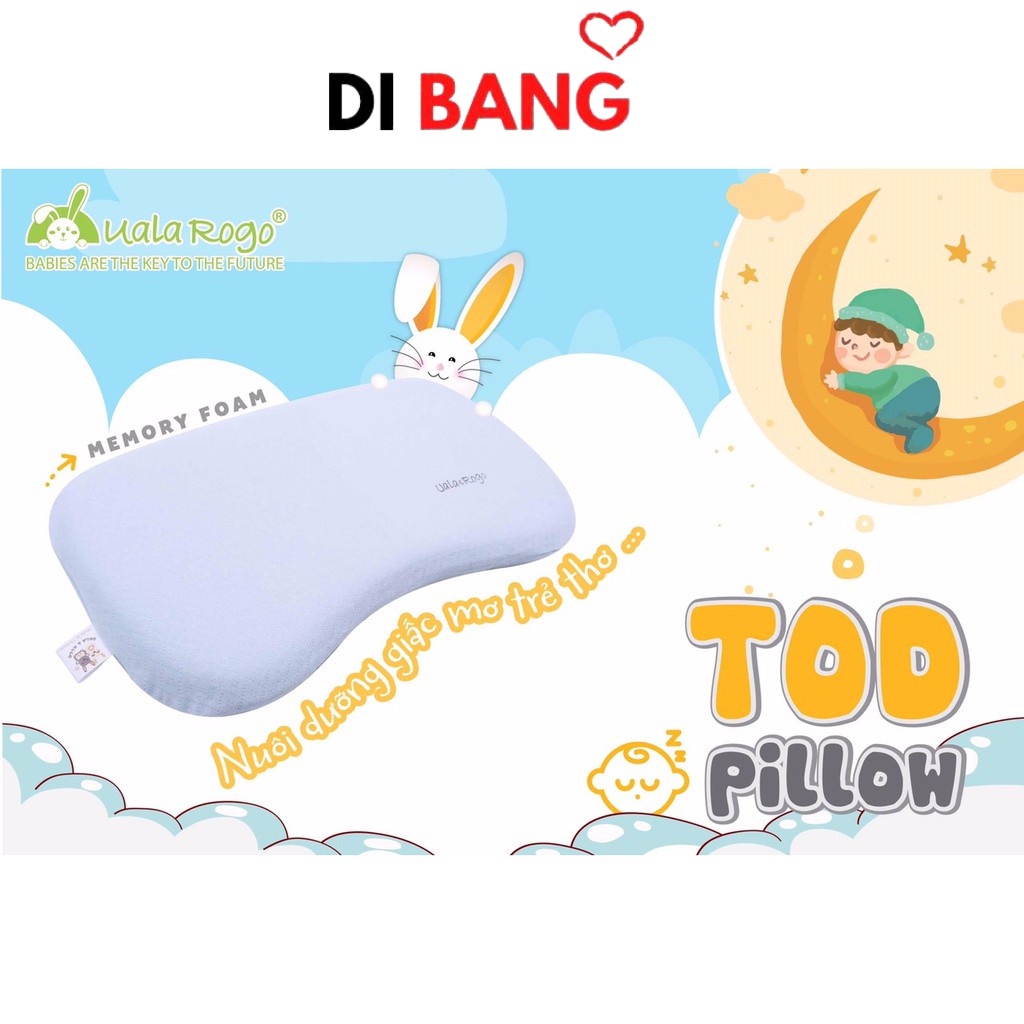 Gối sơ sinh Memory Foam UALA &amp; ROGO TOD, UALA &amp; ROGO RICO, UALA &amp; ROGO TOD PLUS có lõm chống bẹp đầu, tặng kèm vỏ gối