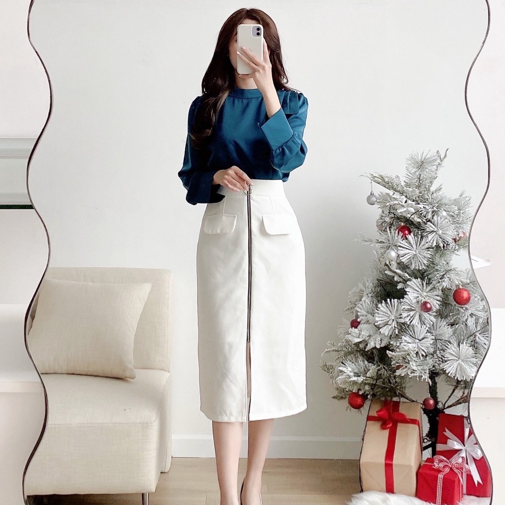 Chân váy nữ dài midi khóa xẻ giữa công sở HILA (Mã SP:CV984)