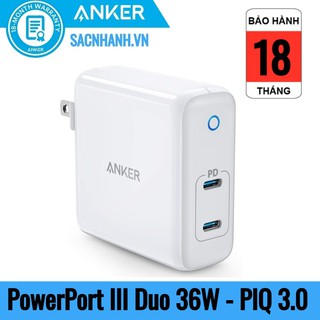 Sạc Anker PowerPort III Duo 36W (2 PIQ 3.0) - A2628