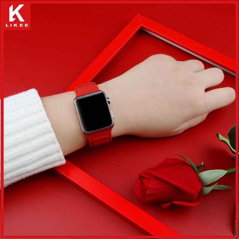Dây Đeo Đồng Hồ Bằng Da Silicone Từ Tính 41mm 45mm 44mm 40mm Cho IWatch Series 7 6 SE 5 4 3 2 1 42mm 38mm