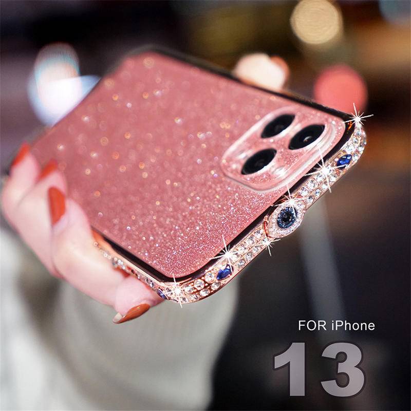 Ốp Điện Thoại Viền Nhôm Đính Đá Giả Kim Cương Cho Iphone 13 12 11 Pro Max Iphone XS Max Xr X XS