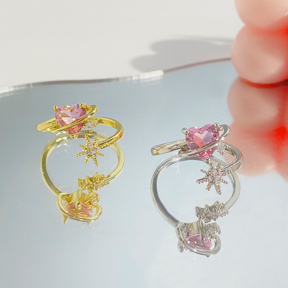 Nhẫn Hở Hình Trái Tim Đính Đá Zircon Hồng Thời Trang Cho Nữ