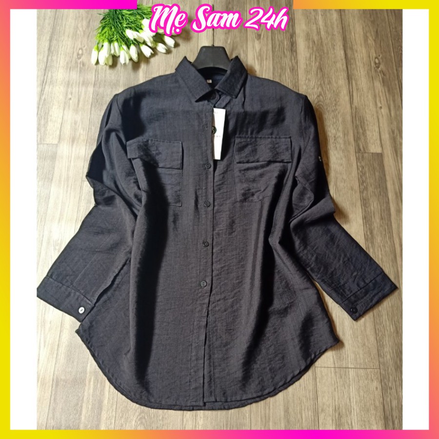 Áo sơ mi nữ dài tay form rộng, sơ mi đũi Mẹ Sam 24h, chất liệu mềm mát, size từ 40 đến 85kg SMH.47