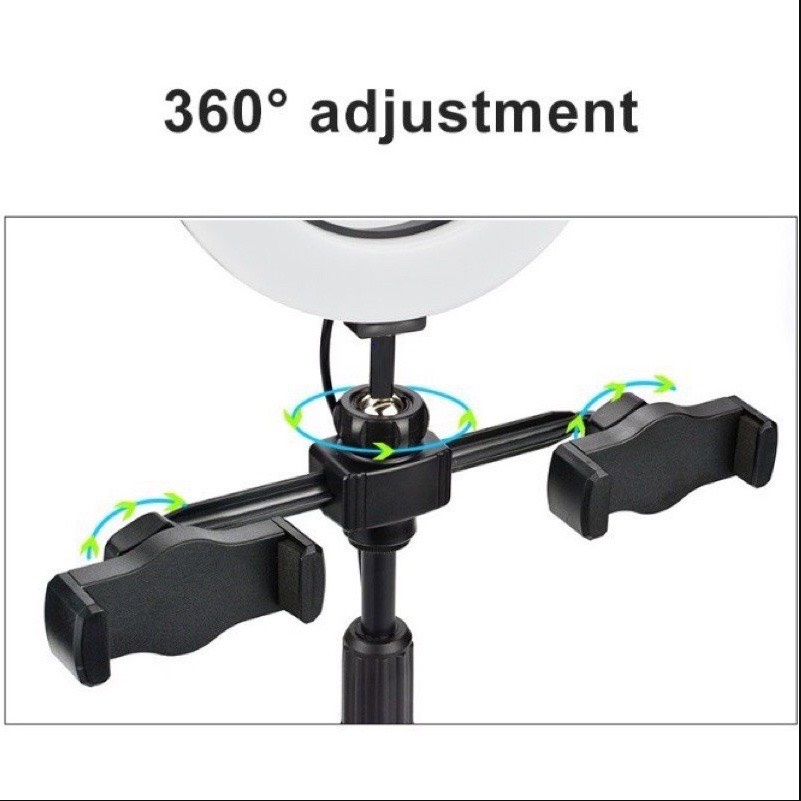 Đèn LED LIVESTREAM Để Bàn Tích Hợp 2 Kẹp Điện Thoại | Có 3 Chế Độ Ánh Sáng| Góc Điều Chỉnh Tự Do - Mee Store 247