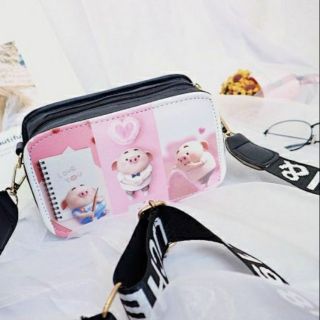 Túi đeo chéo hộp in hình heo,túi đeo chéo con heo,túi đeo chéo 3 con heo,túi hộp con heo dễ thương,túi hộp 3 con heo