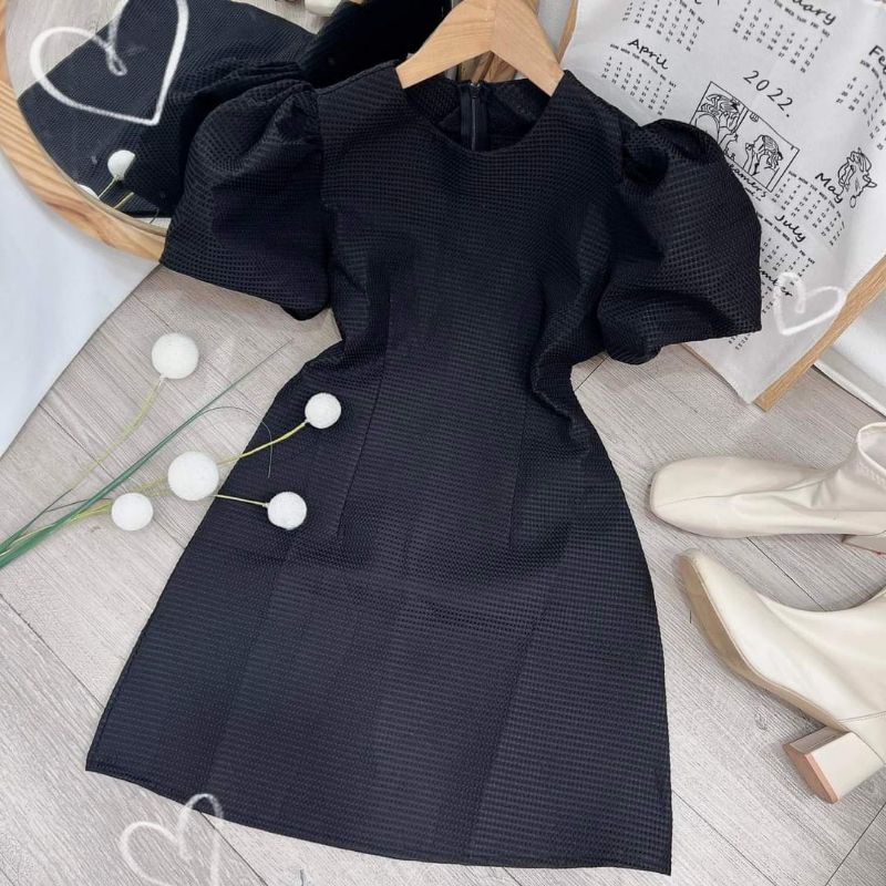 Đầm váy dạo phố cổ tròn tay phồng nhiều màu Junnnn Dress