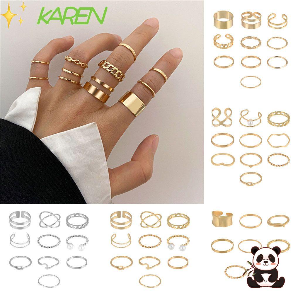 Bộ Nhẫn Thiết Kế Hình Học Thời Trang Cho Nữ|Nhẫn Đốt Ngón Tay Kiểu Hở Hình Chữ Thập Cổ Điển