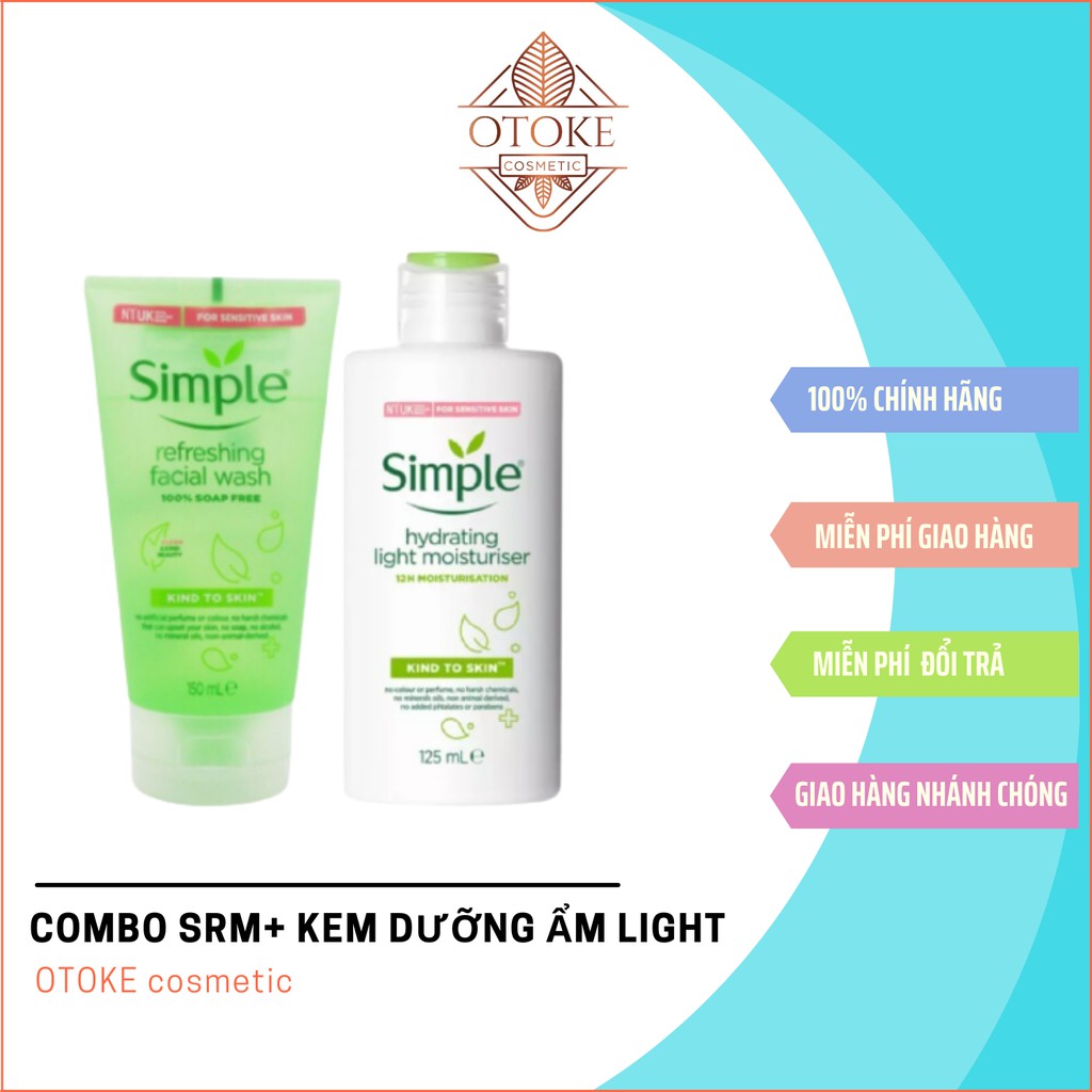 Combo 2 Sản Phẩm Giúp Da Sạch Sâu, Cấp Ẩm Và Nuôi Dưỡng Da Sáng Khỏe Simple Kind To Skin (SRM 150ml + Sữa dưỡng 125ml)