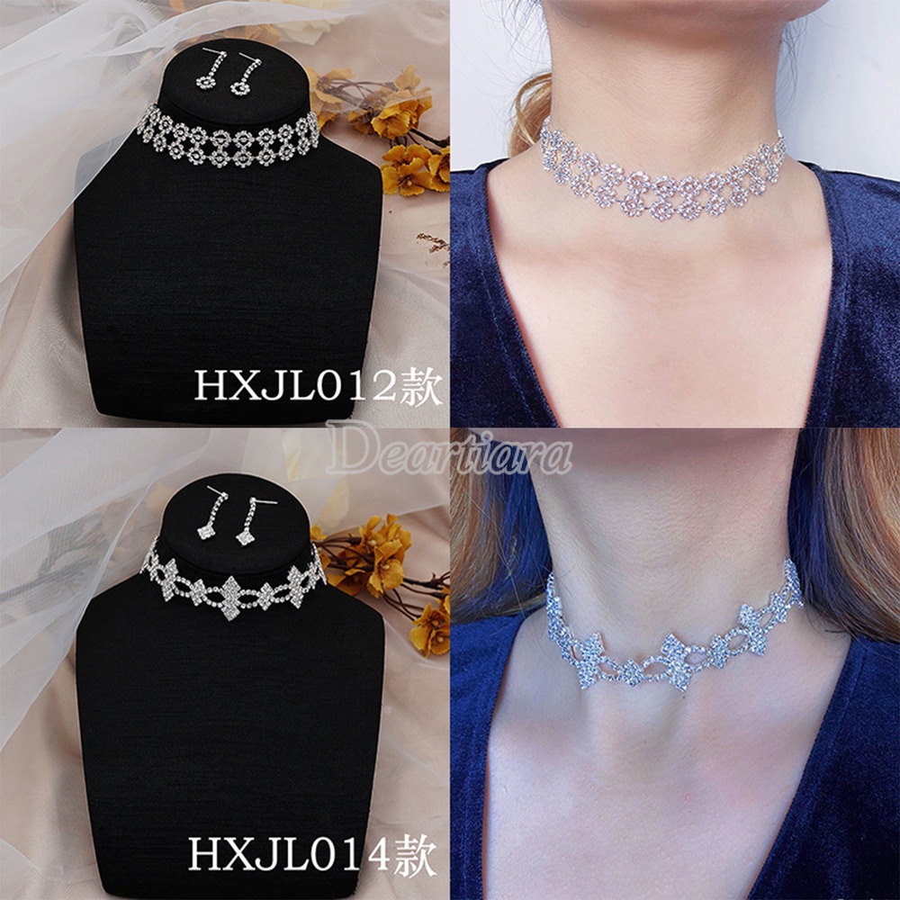 Vòng cổ mặt hoa đính kim cương giả lấp lánh