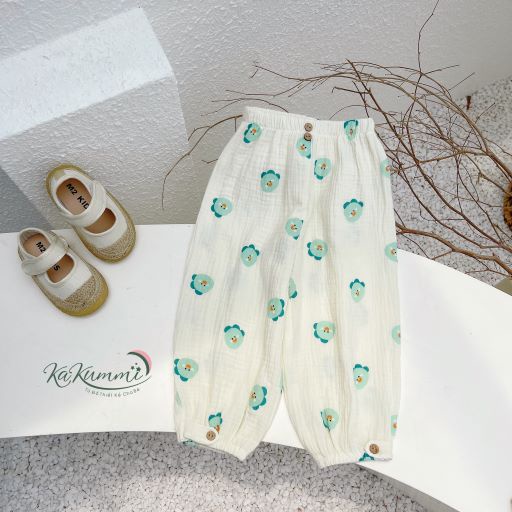 Quần bom xô muslin họa tiết cho bé, quần bom trẻ em bo chun 2QU128 Kakummi