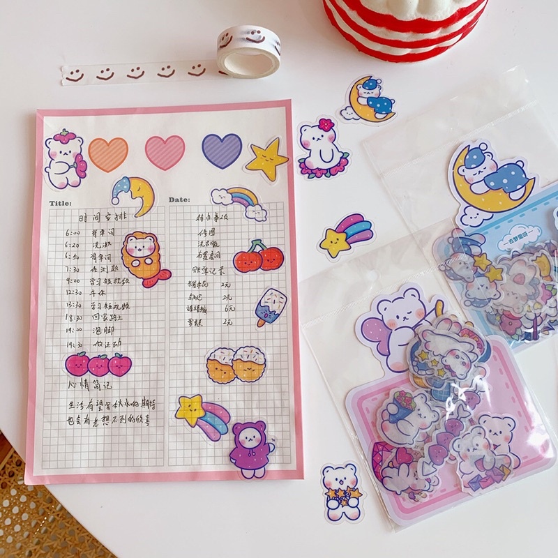 Set 40 tấm sticker cute hình con gấu trắng dễ thương hàng Quảng Châu trang trí sổ vở viết đồ dùng