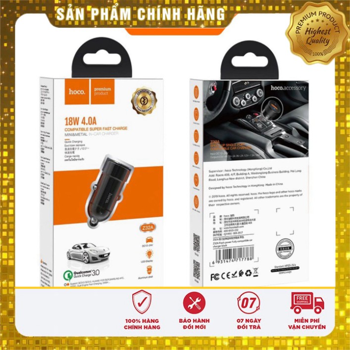 [Hàng chính hãng] Tẩu sạc trên xe hơi ô tô HOCO Z32A sạc nhanh 18w Dành cho điện thoại iPhone iP Xiaomi Huawei Samsung O