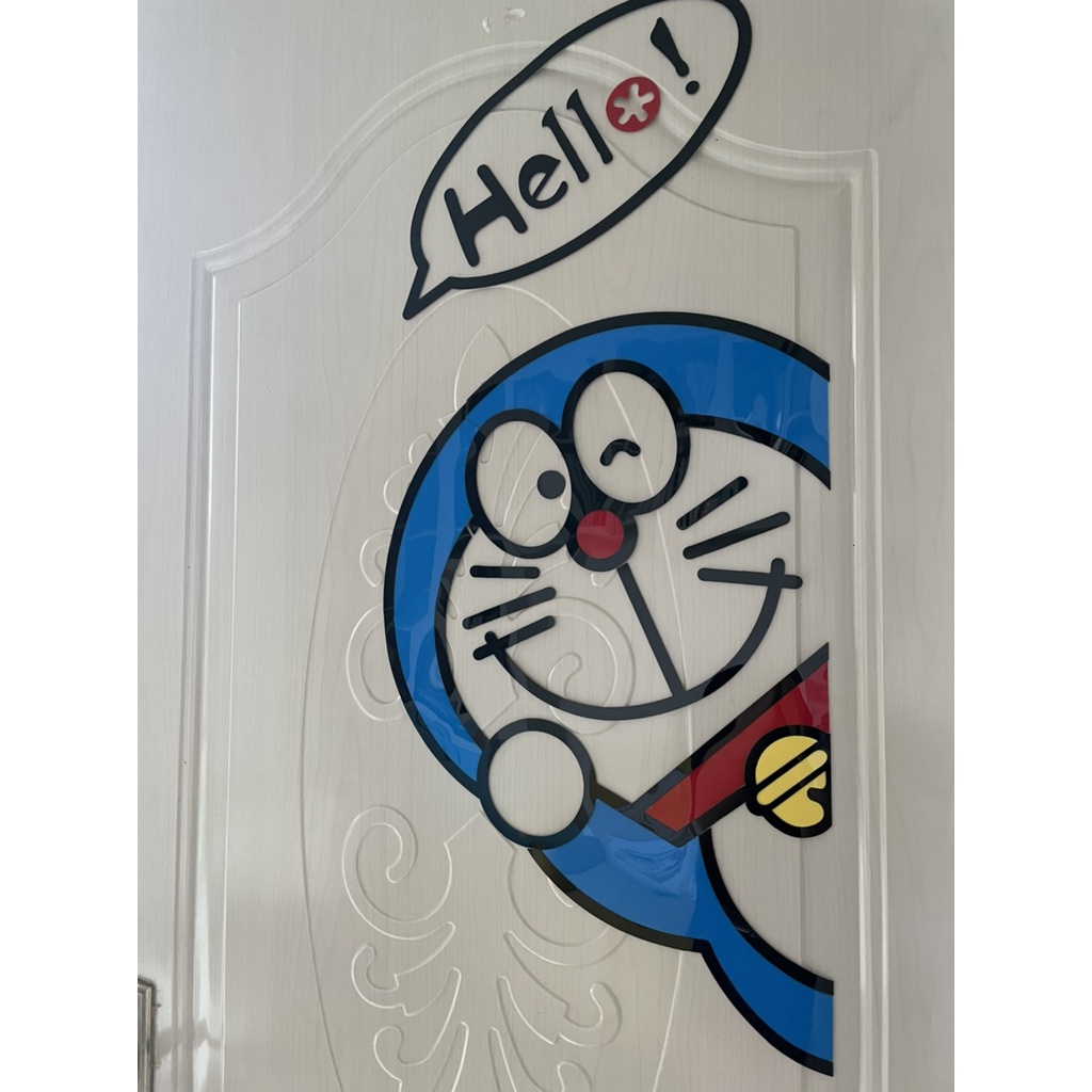 Tranh dán tường mica 3d decor khổ lớn hello Doremon Doraemon Dán Cửa trang trí mầm non, phòng cho bé Nhiều Size - EPeBen