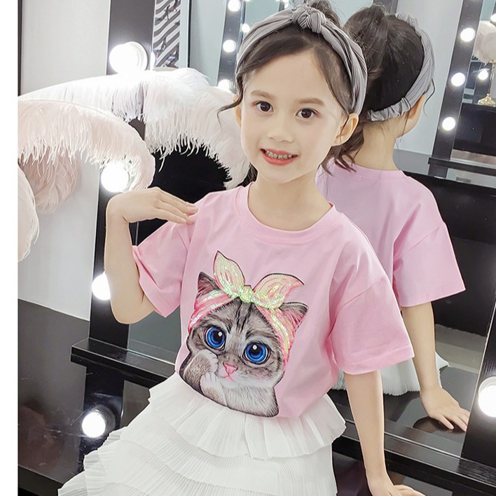 Áo phông hình mèo siêu cute dành cho bé gái lớn