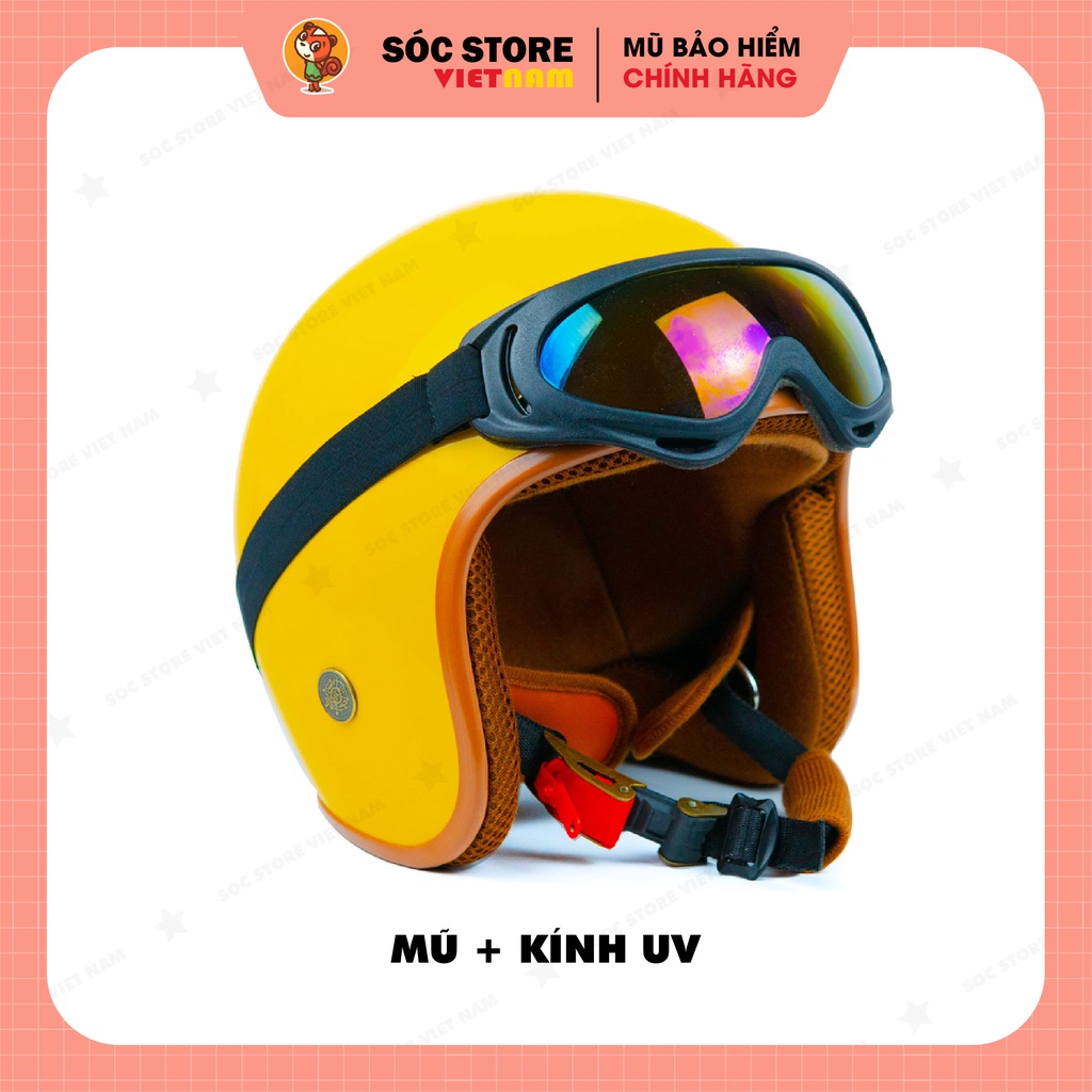 Mũ bảo hiểm 3 phần 4 chính hãng màu vàng Sóc Store, nón bảo hiểm 3 phần 4 nam nữ freesize
