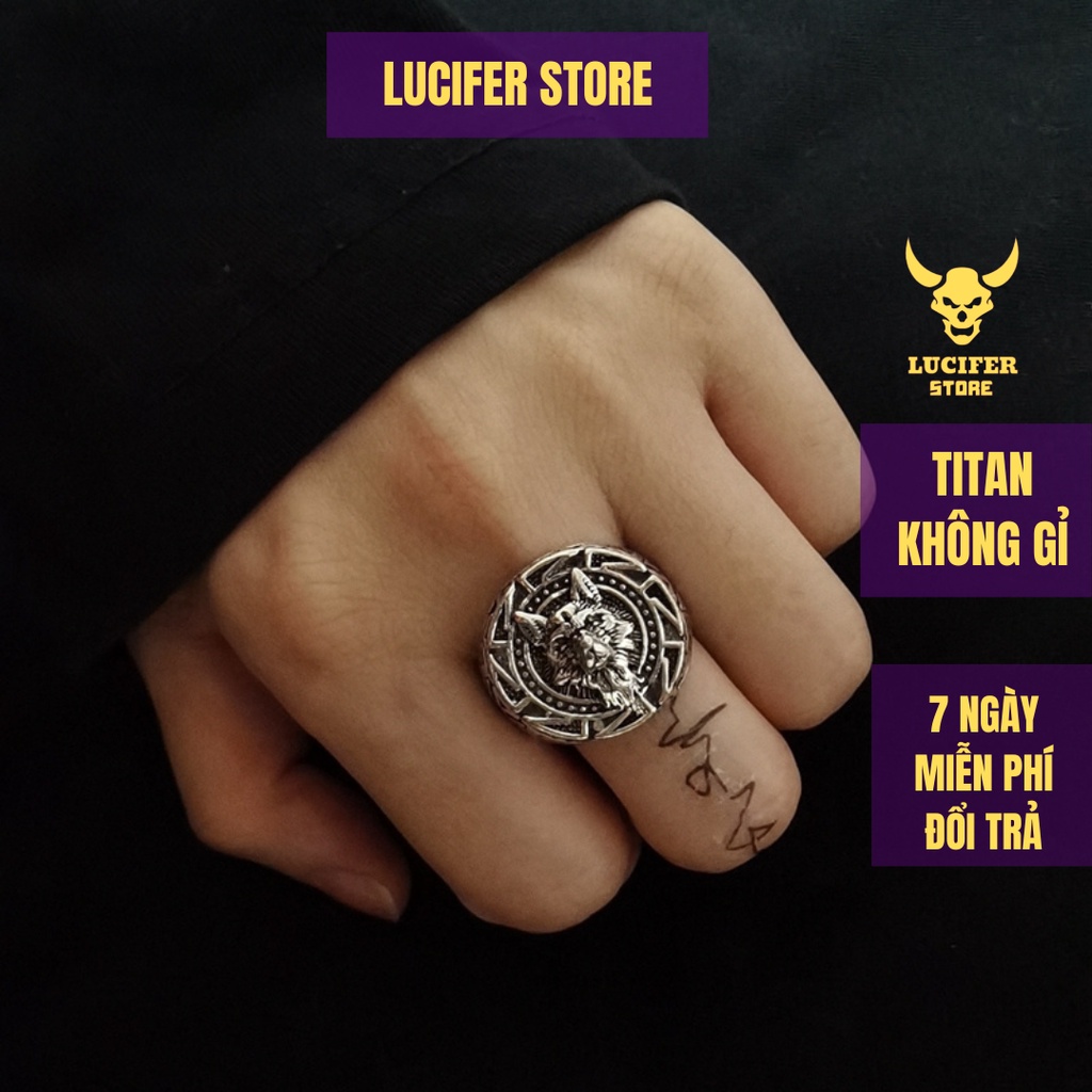 Nhẫn Nam Bạc Đẹp Cá Tính Unisex HipHop Basic Ngầu Trơn Nam Snow Wolf Ring Lucifer Store Nhẫn Titan Không Gỉ -Snow Wolf