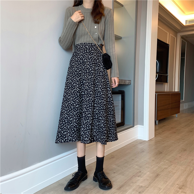 [Mã FAGREEN55 giảm tới 30K đơn 99K] Xiaozhainv Chân váy midi lưng cao họa tiết hoa thời trang xinh xắn cho nữ | BigBuy360 - bigbuy360.vn
