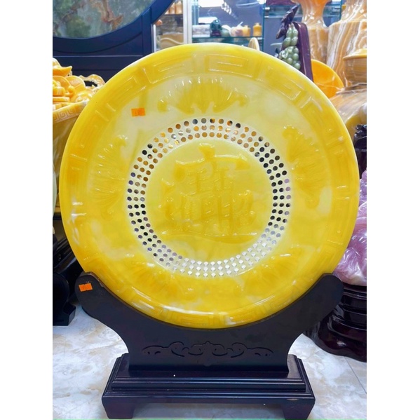 Đồng Tiền, Ngọc Đồng Tâm Chạm Khắc Rơi Ngũ Phúc Tuyệt Đỉnh Đk 50cm - Cao Kèm Đế 65cm