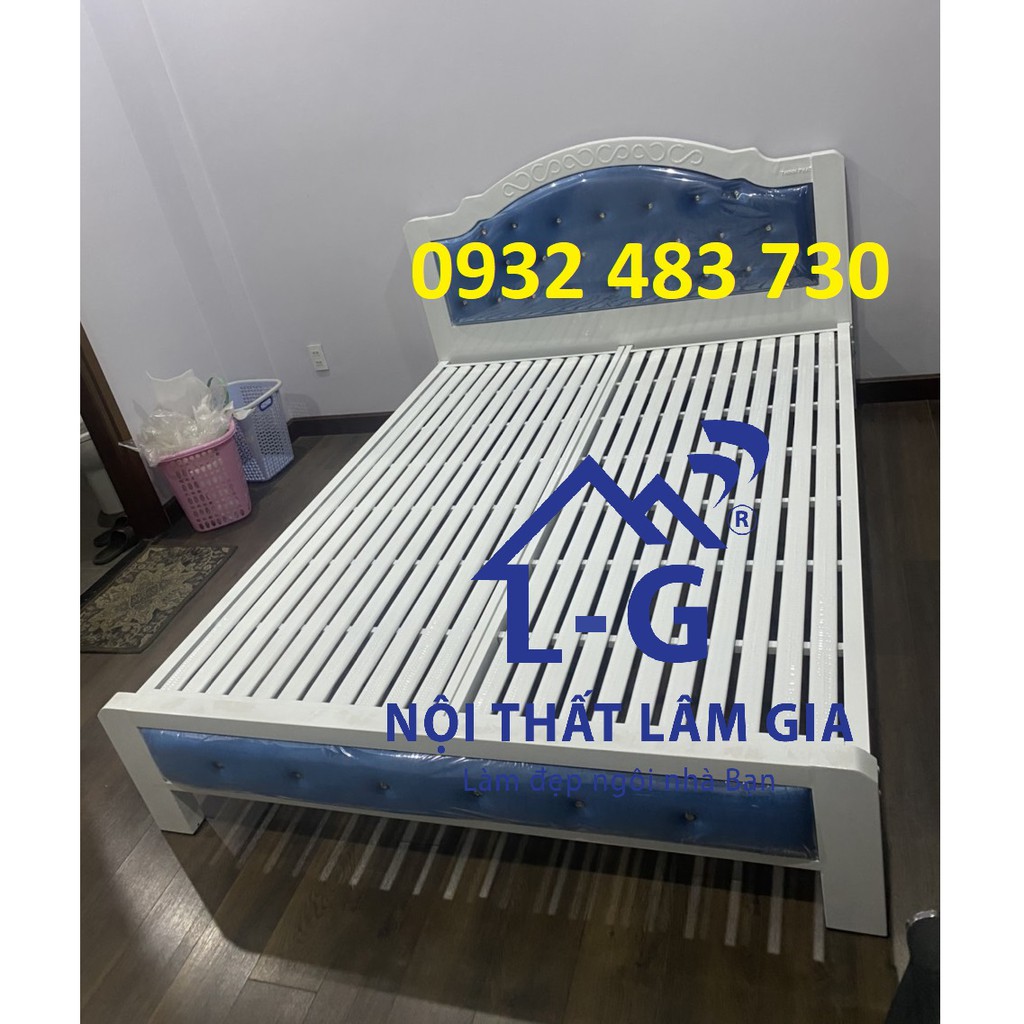 Giường sắt hộp kiểu mới cao cấp 1m6x2m màu xanh dương