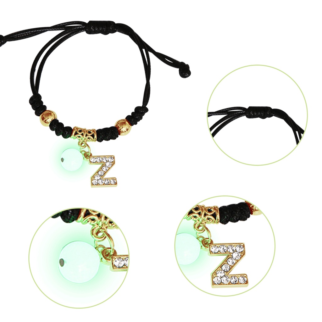 Vòng Tay Dây Đen Mặt Khắc 26 Chữ Cái Phát Sáng Thời Trang Cho Nam Và Nữ