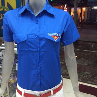 Áo Đoàn nam + nữ vải lon Mỹ, Mác thêu nổi CỘC TAY