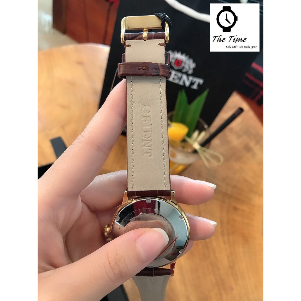 ( Sẵn 2 màu dây đen- nâu ) Đồng hồ nam Orient Bambino Gen 1 mặt trắng viền vàng hồng  case 40.5mm. 3atm