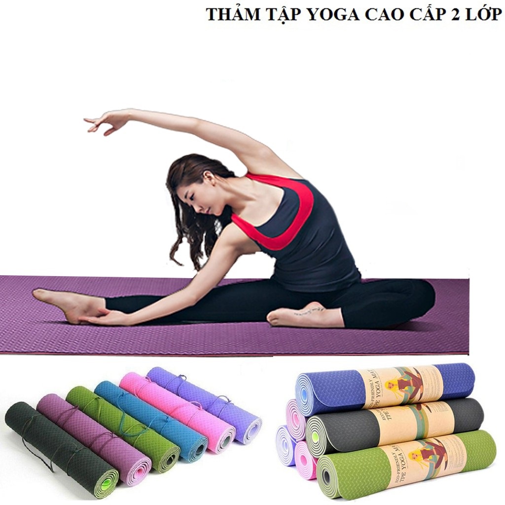 Thảm Tập Yoga chống trượt 2 lớp dày 8mm chất liệu cao su non TPE cao cấp tấm thảm tập gym thể dục tại nhà GYGA