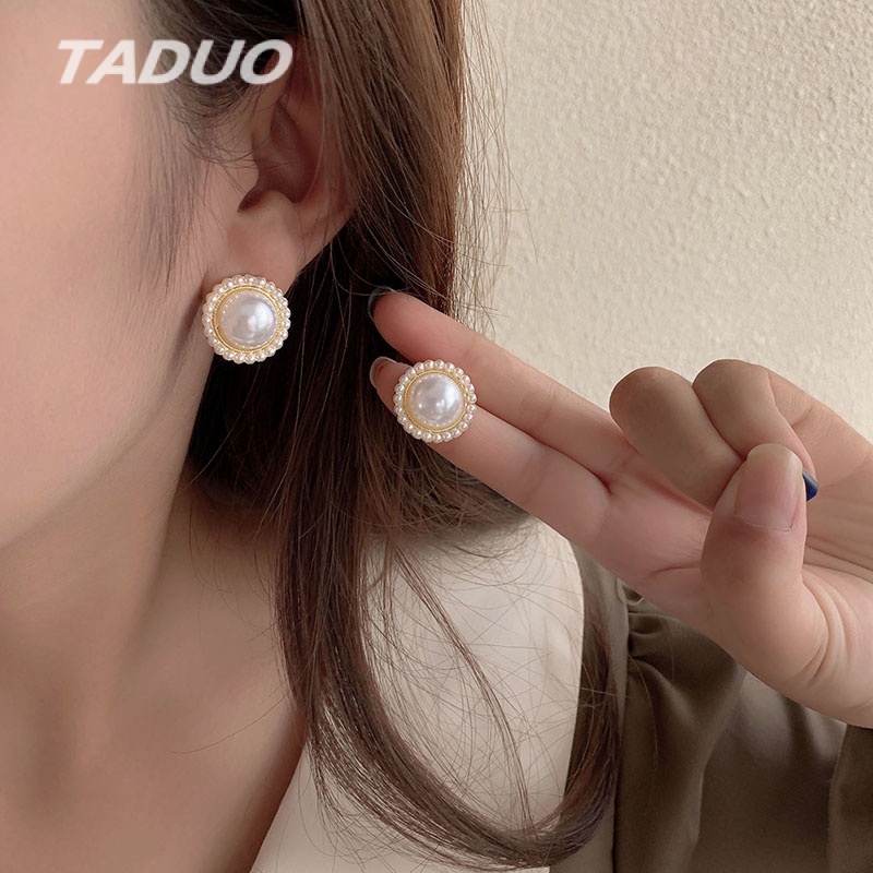Khuyên tai mạ bạc 925 đính ngọc trai nhân tạo thiết kế đơn giản cho bạn nữ