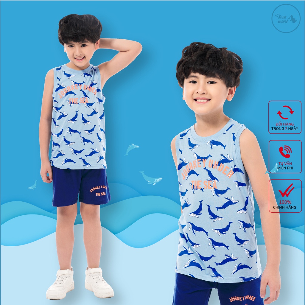 Quần Áo Bé Trai Bigfox Mùa Hè, Bộ Ba Lỗ Chất Cotton In UNDER THE SEA