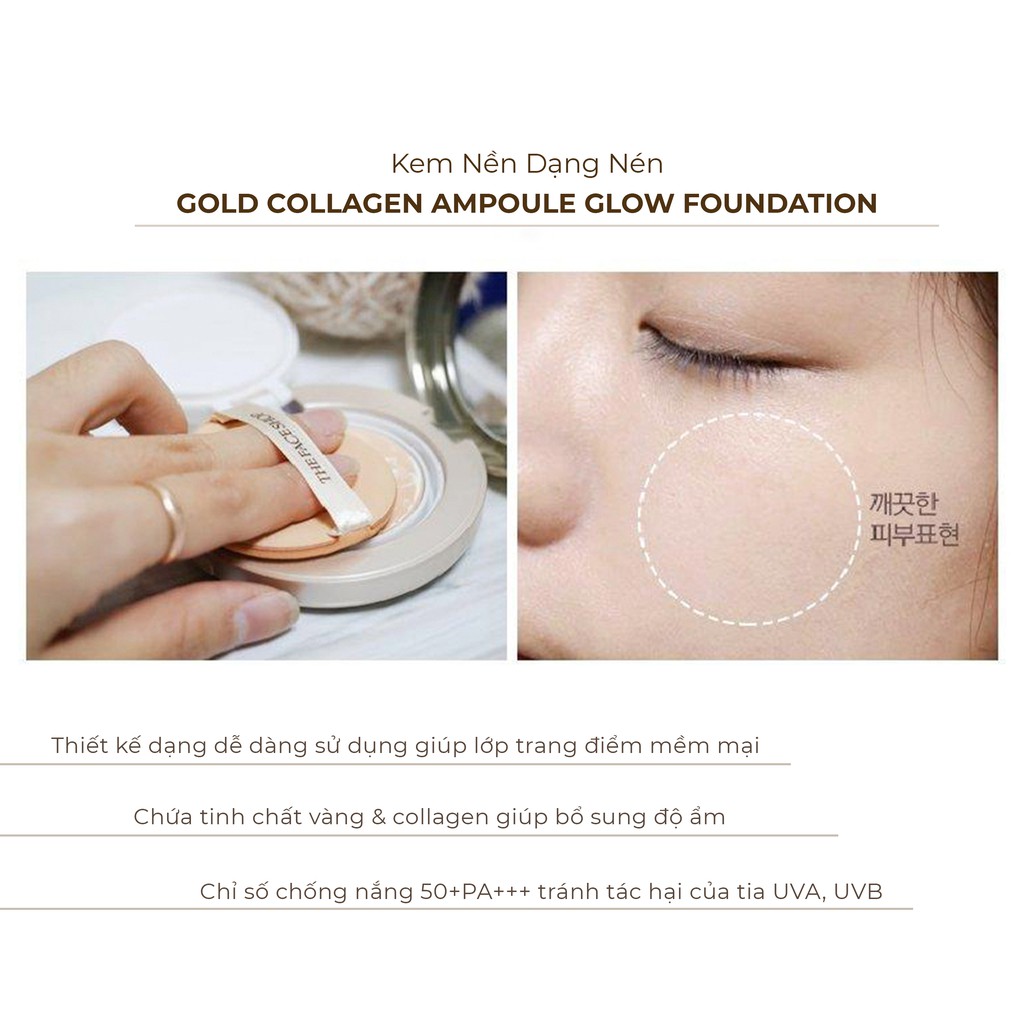 Kem Nền Trang Điểm Dạng Nén TheFaceShop Gold Collagen Ampoule Glow Foundation N203 10g