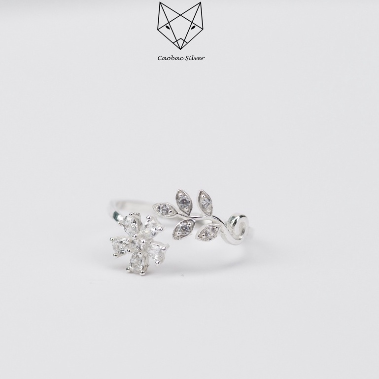 Nhẫn Nữ Bạc Ta CaoBac Silver Mặt Nhẫn Bạc Đính Đá Hình Hoa Năm Cánh Đính Đá Phối Lá Hở Cá Tính Quà Tặng Bạn Gái