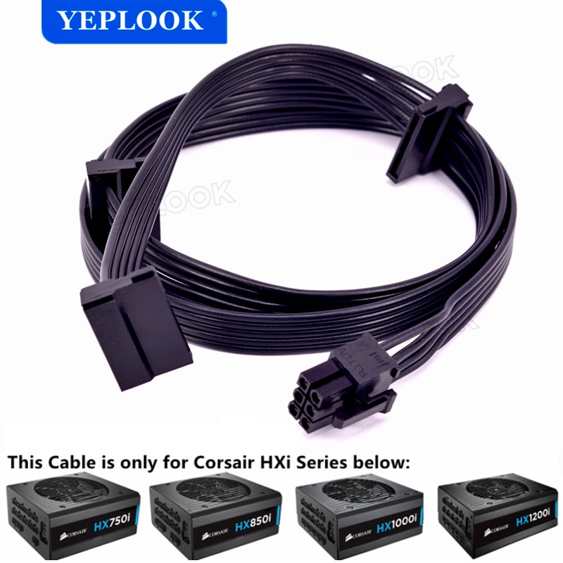 Cáp cấp nguồn SSD PCIe 6Pin đến 3 SATA 15Pin cho Corsair HXi Series Mô-đun đầy đủ PSU HX750i HX850i 